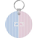 Striped w/ Whales Round Plastic Keychain (Personalized)
