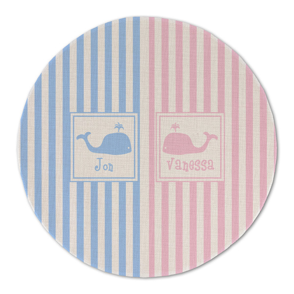 Custom Striped w/ Whales Round Linen Placemat - Single Sided (Personalized)