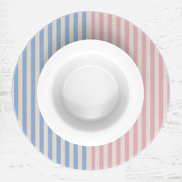 Striped w/ Whales Round Linen Placemats - LIFESTYLE (single)