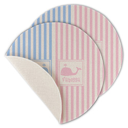 Striped w/ Whales Round Linen Placemat - Single Sided - Set of 4 (Personalized)