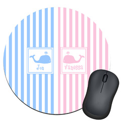 Striped w/ Whales Round Mouse Pad (Personalized)