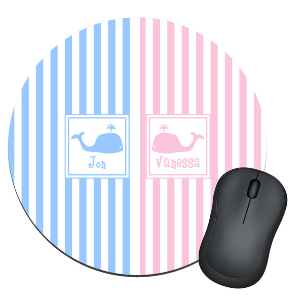 Custom Striped w/ Whales Round Mouse Pad (Personalized)