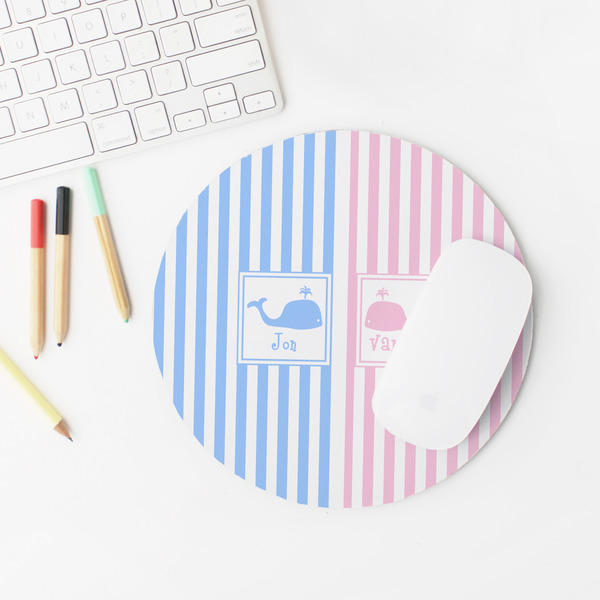 Striped w/ Whales Round Mousepad - LIFESTYLE 2