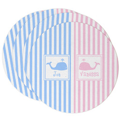 Striped w/ Whales Round Paper Coasters w/ Multiple Names