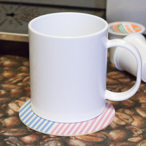 Striped w/ Whales Round Paper Coaster - With Mug