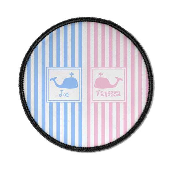 Custom Striped w/ Whales Iron On Round Patch w/ Multiple Names