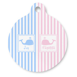 Striped w/ Whales Round Pet ID Tag - Large (Personalized)