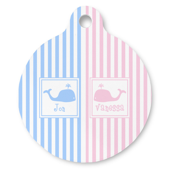 Custom Striped w/ Whales Round Pet ID Tag - Large (Personalized)