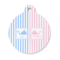Striped w/ Whales Round Pet ID Tag - Small (Personalized)
