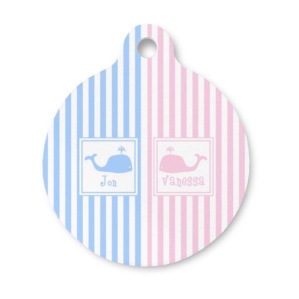 Custom Striped w/ Whales Round Pet ID Tag - Small (Personalized)