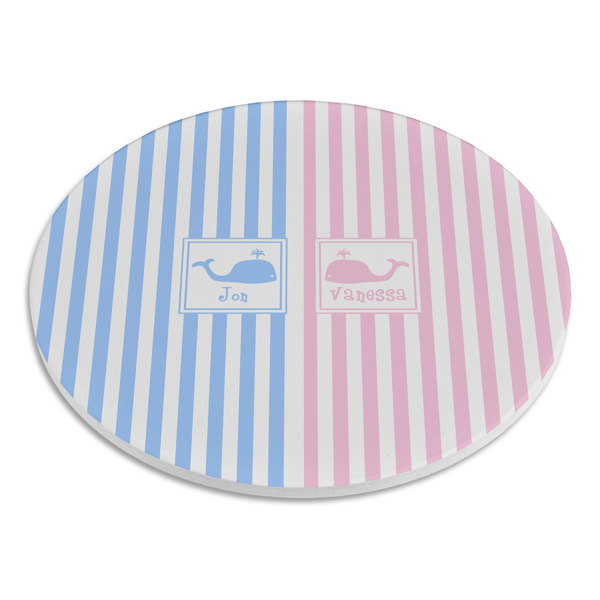 Striped w/ Whales Round Stone Trivet - Angle View
