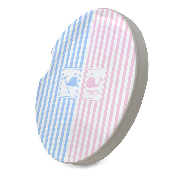 Striped w/ Whales Sandstone Car Coaster - STANDING ANGLE