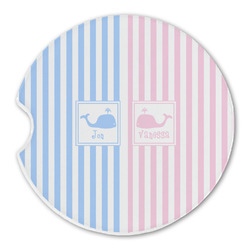 Striped w/ Whales Sandstone Car Coaster - Single (Personalized)
