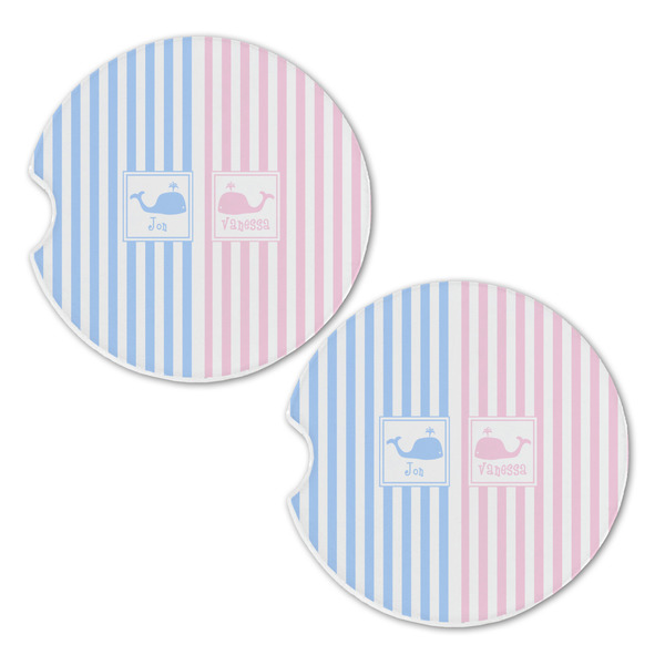 Striped w/ Whales Sandstone Car Coasters - Set of 2