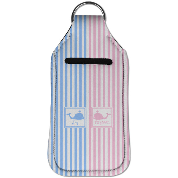 Striped w/ Whales Sanitizer Holder Keychain - Large (Front)