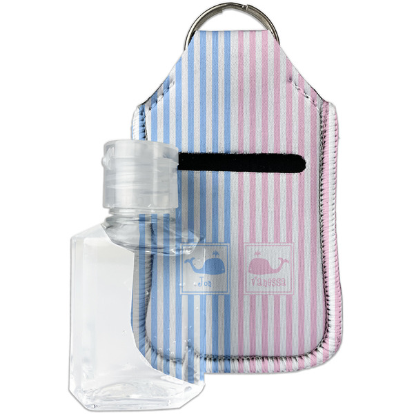 Custom Striped w/ Whales Hand Sanitizer & Keychain Holder - Small (Personalized)