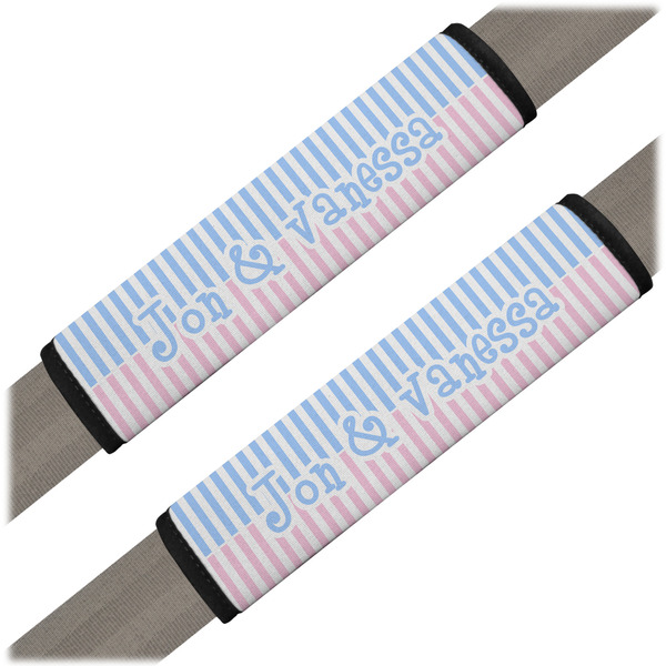 Custom Striped w/ Whales Seat Belt Covers (Set of 2) (Personalized)