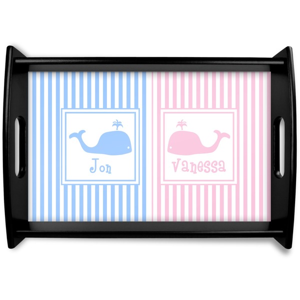Custom Striped w/ Whales Black Wooden Tray - Small (Personalized)