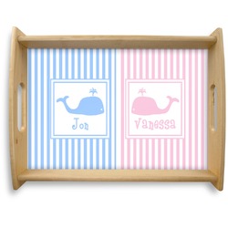 Striped w/ Whales Natural Wooden Tray - Large (Personalized)
