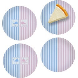 Striped w/ Whales Set of 4 Glass Appetizer / Dessert Plate 8" (Personalized)