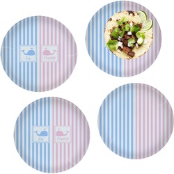 Striped w/ Whales Set of 4 Glass Lunch / Dinner Plate 10" (Personalized)