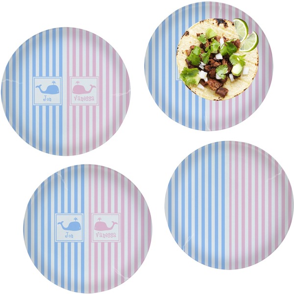 Striped w/ Whales Set of Lunch / Dinner Plates