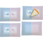 Striped w/ Whales Set of 4 Glass Rectangular Appetizer / Dessert Plate (Personalized)