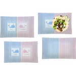 Striped w/ Whales Set of 4 Glass Rectangular Lunch / Dinner Plate (Personalized)