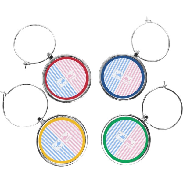 Custom Striped w/ Whales Wine Charms (Set of 4) (Personalized)