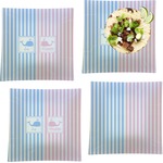 Striped w/ Whales Set of 4 Glass Square Lunch / Dinner Plate 9.5" (Personalized)