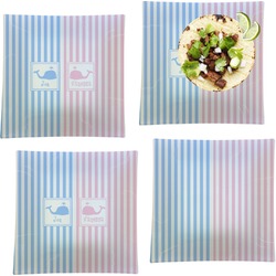 Striped w/ Whales Set of 4 Glass Square Lunch / Dinner Plate 9.5" (Personalized)
