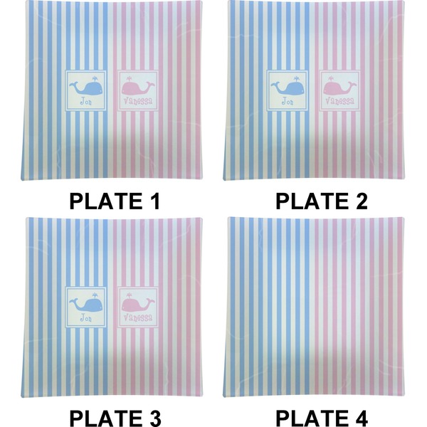 Striped w/ Whales Set of Square Dinner Plates (Approval)