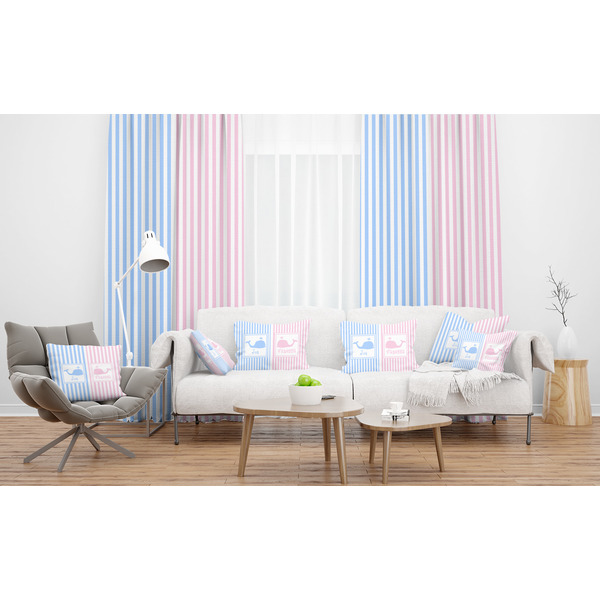 Striped w/ Whales Sheer and Custom Curtains in Room with Matching Pillows