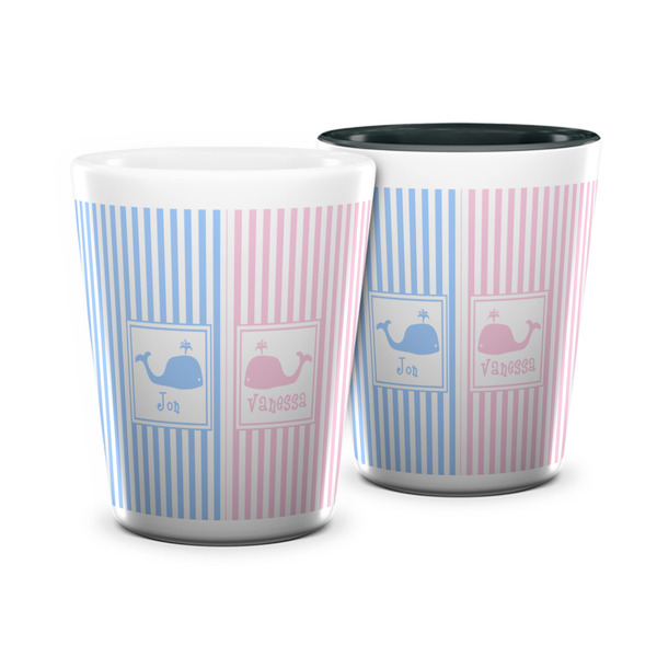 Custom Striped w/ Whales Ceramic Shot Glass - 1.5 oz (Personalized)