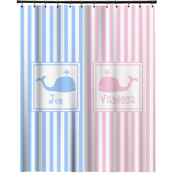 Custom Striped w/ Whales Extra Long Shower Curtain - 70"x84" (Personalized)
