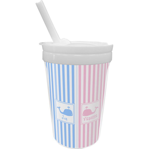 Custom Striped w/ Whales Sippy Cup with Straw (Personalized)