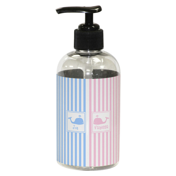 Custom Striped w/ Whales Plastic Soap / Lotion Dispenser (8 oz - Small - Black) (Personalized)