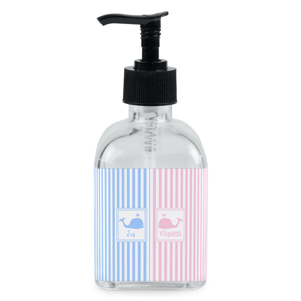 Custom Striped w/ Whales Glass Soap & Lotion Bottle - Single Bottle (Personalized)