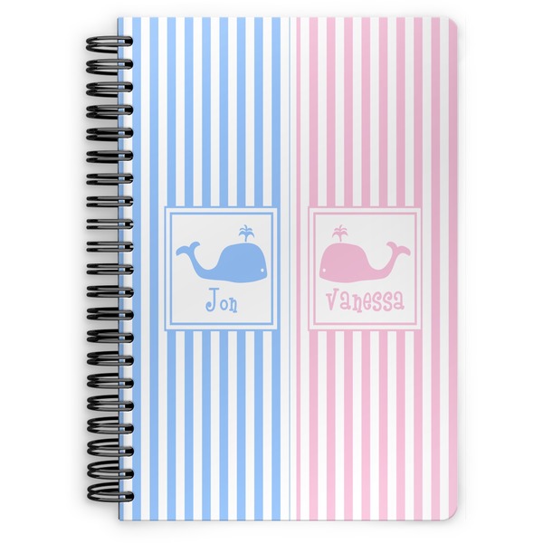 Custom Striped w/ Whales Spiral Notebook - 7x10 w/ Multiple Names