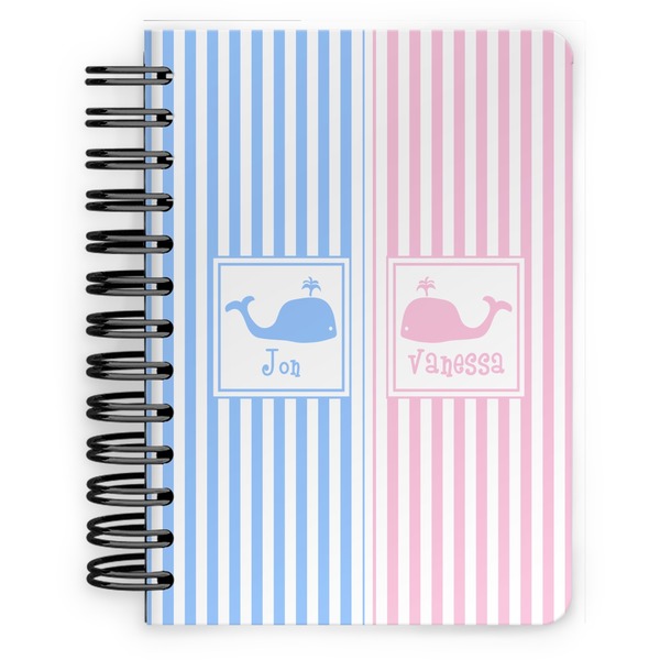 Custom Striped w/ Whales Spiral Notebook - 5x7 w/ Multiple Names