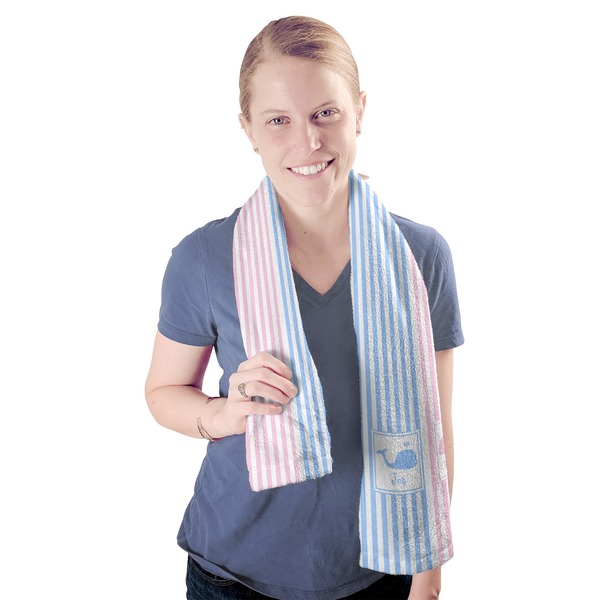 Striped w/ Whales Sport Towel - Exercise use - Model