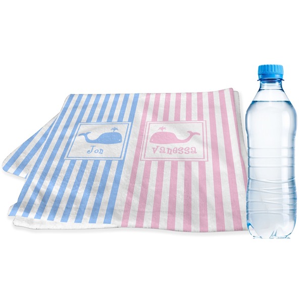 Custom Striped w/ Whales Sports & Fitness Towel (Personalized)
