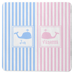 Striped w/ Whales Square Rubber Backed Coaster (Personalized)