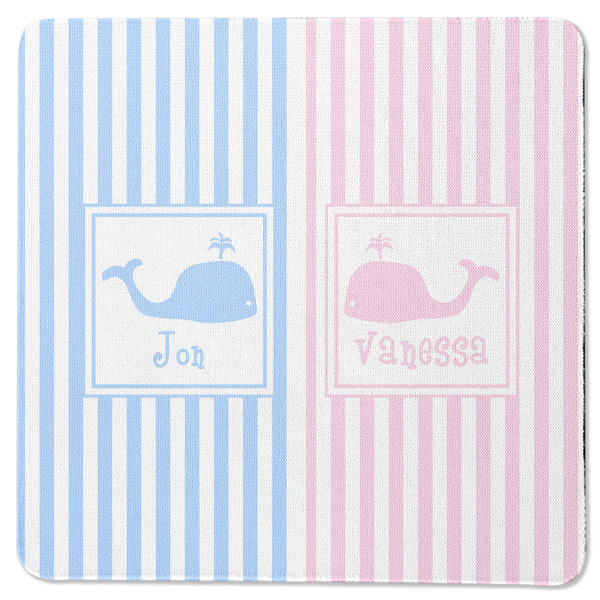 Custom Striped w/ Whales Square Rubber Backed Coaster (Personalized)