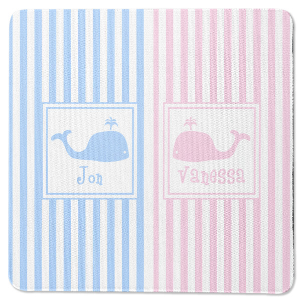 Striped w/ Whales Square Coaster Rubber Back - Single