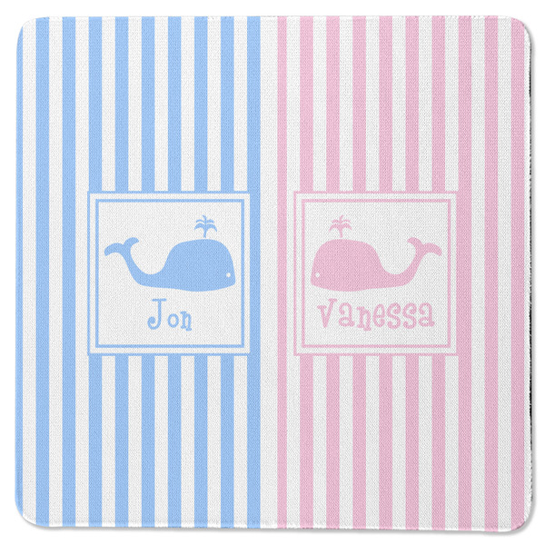 Custom Striped w/ Whales Square Rubber Backed Coaster (Personalized)