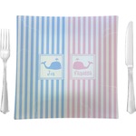 Striped w/ Whales 9.5" Glass Square Lunch / Dinner Plate- Single or Set of 4 (Personalized)
