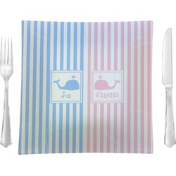 Striped w/ Whales 9.5" Glass Square Lunch / Dinner Plate- Single or Set of 4 (Personalized)