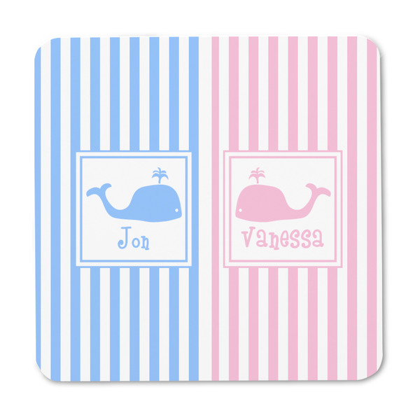 Striped w/ Whales Square Fridge Magnet - FRONT