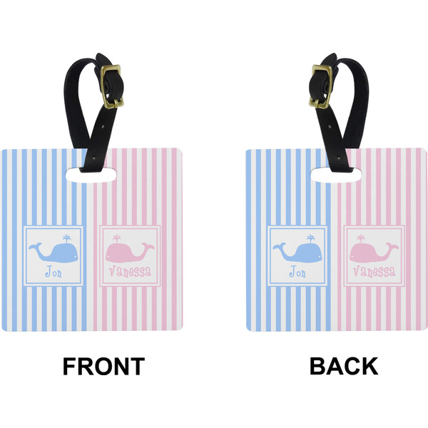 Striped w/ Whales Square Luggage Tag (Front + Back)